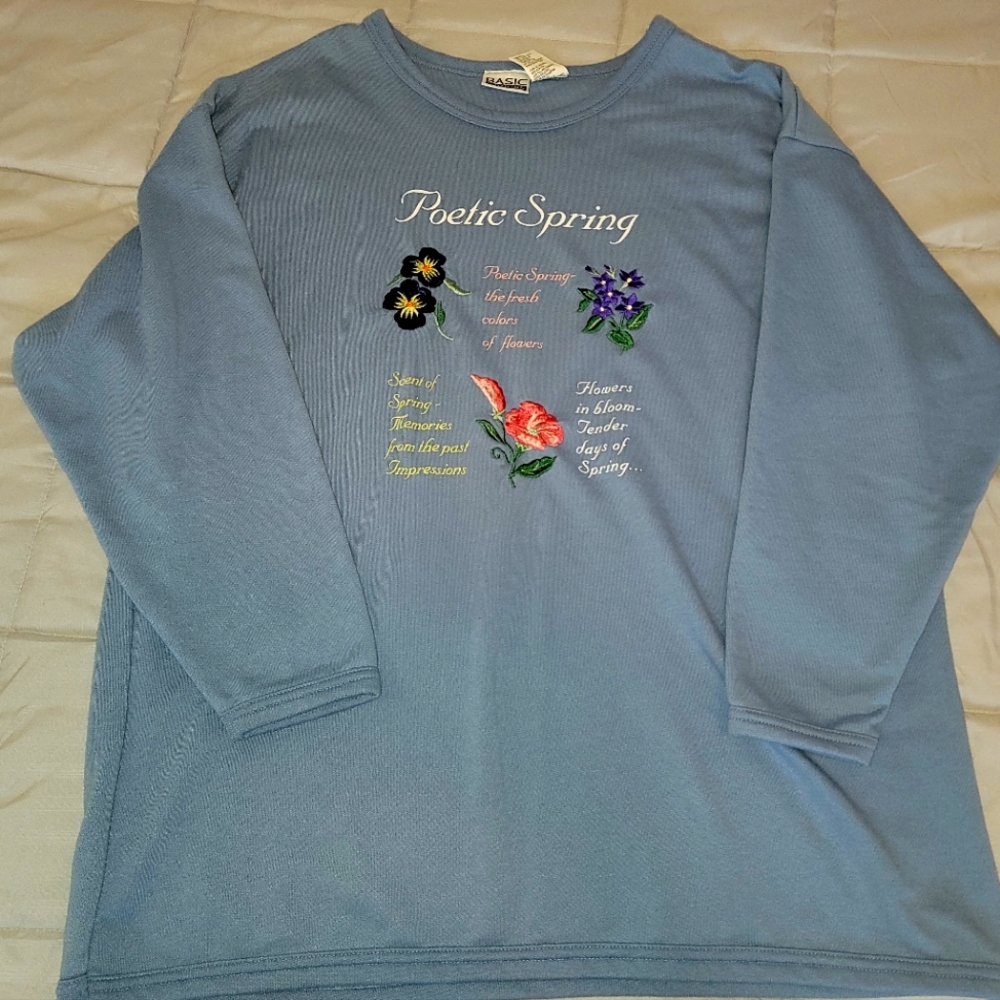 Basic Editions Dusty Blue Embroidered Sweatshirt